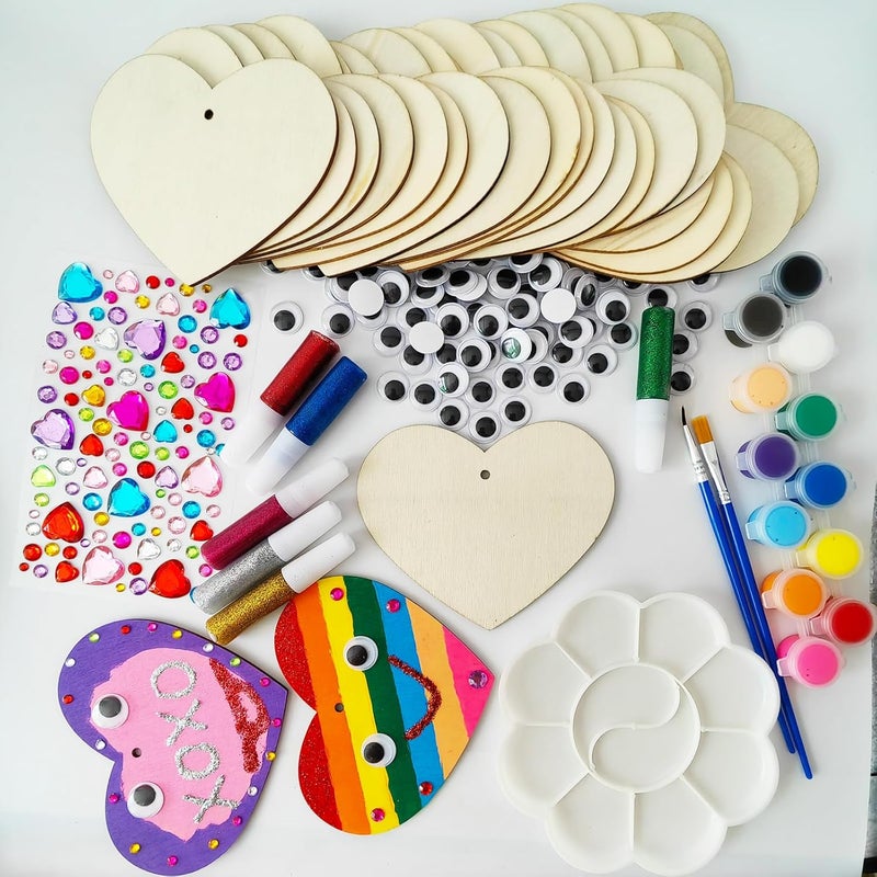 Collabell Valentine's Day Wood Heart Craft Kit, 36 Pcs Blank Unfinished Wooden Hearts Ornaments for Crafts, DIY Painting Activity for Adults, Family, Couples to Make Personalized Gifts and Home Decor - Image 5
